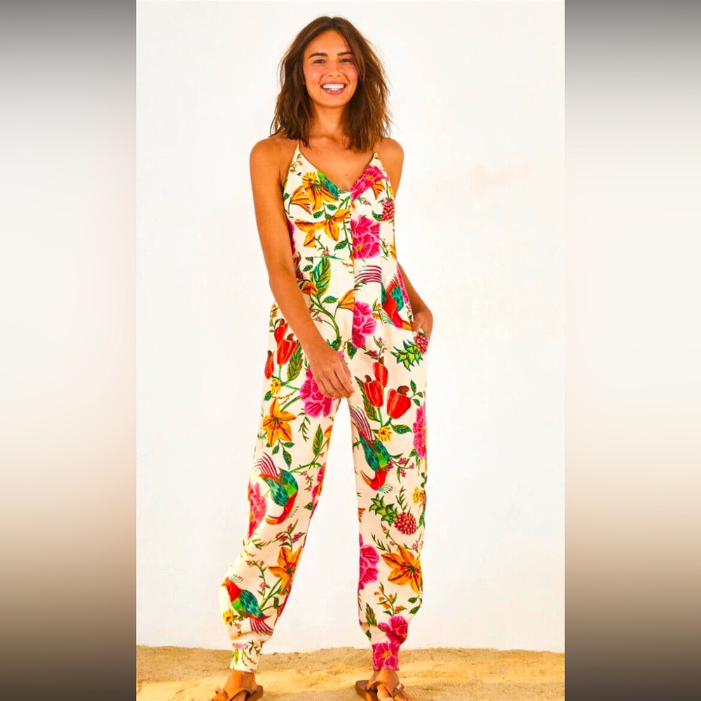 Farm Rio toucan garden halter neck jumpsuit - Size S- worn once